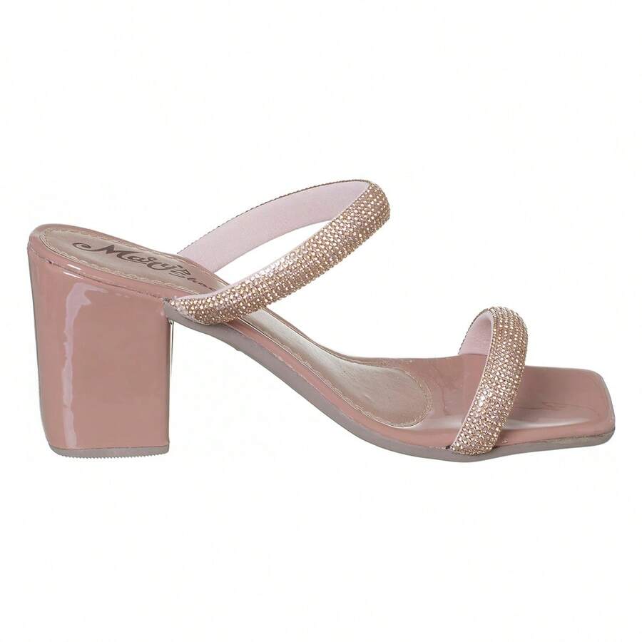 Women's Block Heel Clogs With Shiny Straps 024-0048