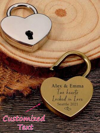 1 pieza Candado personalizado con texto de nombre personalizado, fecha, candado de pareja, candado con corazón personal, regalo de boda, regalo de aniversario para novio, regalo grabado para novio, ornamental, de moda, de alta calidad, elegante, exquisito, personalizado, único, regalo ideal para ella, novio, novia, papá, familia, mamá, amigos, mascotas, hijo, estudiantes, hija, trabajadores para bodas, para el Día de San Valentín, para aniversarios, escuela, hogar, oficina, calendario festivo