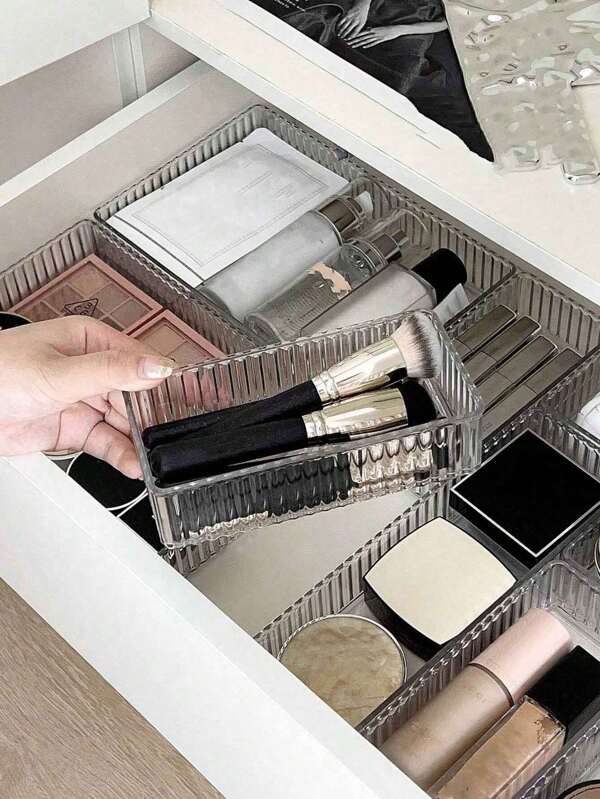 Multi-Piece Set Of Transparent Acrylic Cosmetic Storage Boxes, Makeup Drawer Organizer, Transparent Makeup Organizer Box With Dividers And Drawer For Dressing Table,Equipped With 4 Transparent Plastic Drawers Of Different Sizes, Makeup Display Rack, Storage Box Dispenser, Suitable For Use On A Dressing Table