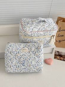 1 Pieza/Set Bolsa de Maquillaje Floral de Pana Organizador Cosmético Multifuncional Portátil con Cierre de Cremallera para Cosméticos, Cuidado de la Piel, Lápiz Labial, Brochas, Crema de Manos, Auriculares, Monedas, Llaves, Artículos Pequeños para Uso en el Hogar, Viajes, Vacaciones y Escuela - Bolsa de Maquillaje, Bolsa de Aseo, Accesorios de Viaje, Regalos para Damas de Honor, Mamá, Cumpleaños, Amigos y Maestros