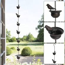 1 Stück Metallvögel auf Tassen Regenkette für Outdoor, Regenketten für Dachrinnen Fallrohre, hängende Outdoor Gartendekoration, Dunkelbraun (ausgestattet mit 8 Tassen und 9 3D Vogelmodellen)