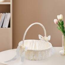 Flower Girl Hand Basket Artificial Floral Decor Woven Hamper Petal Storage Lace Wedding Basket