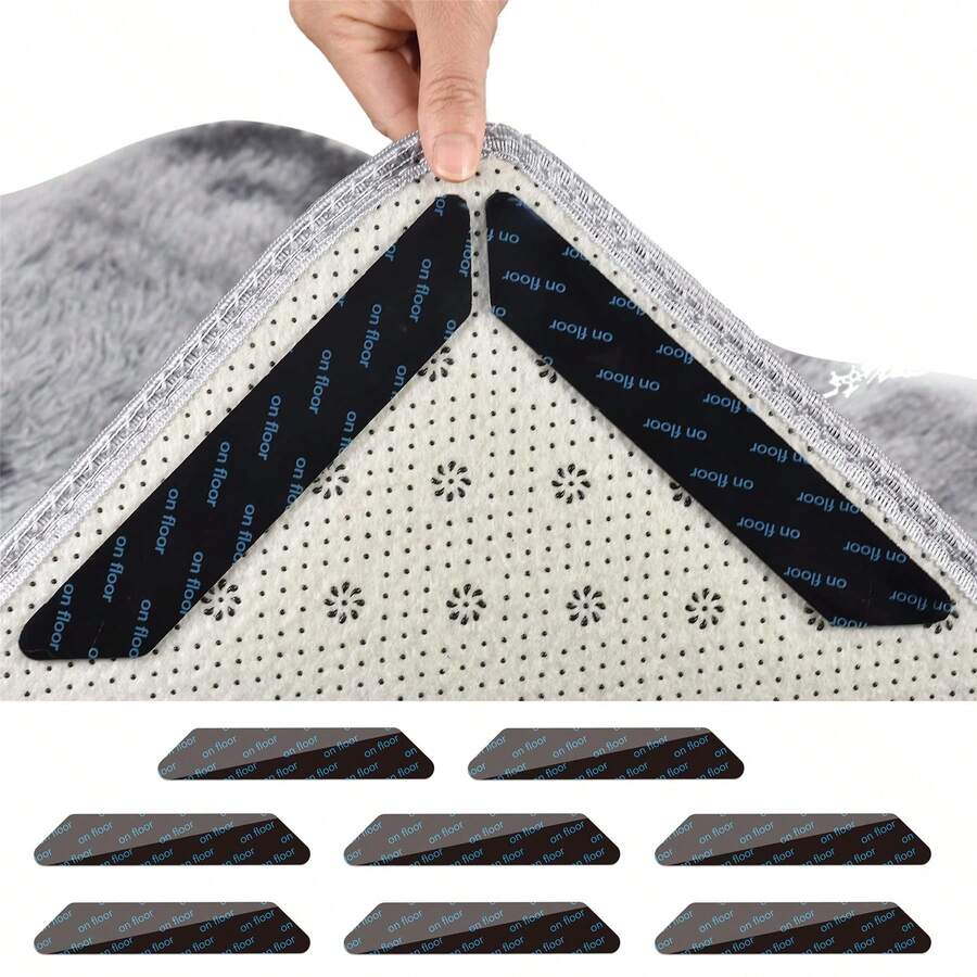 Reusable Rug Grippers 12PCS – Anti-Slip Trapezoid Floor Grip Pads With Adhesive For Rugs On Hardwood, Tile, Laminate, Prevent Movement, Curling, Ideal For Home With Pets Or Kids - 12件/套 - 查看 1