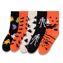 5 双有趣的骷髅、幽灵和蝙蝠图案中筒袜，男女通用，配饰，柔软面料，适合万圣节派对和休闲装，非常适合送礼