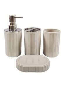 6er Badezimmer Accessoires Set, Kunststoff & Bambus Bad Ensemble Kit mit Seifenspender, Zahnputzbecher, Zahnbürstenhalter, Seifenschale, Toilette-Bürste & Halterung, Mülleimer, Geschenkset für Geburtstag, Feiertage, Einweihung, Weihnachten, in den Farben Schwarz, Weiß und Grau erhältlich