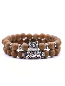 1 件天然石猫头鹰串珠手链，火山岩和红松多功能情侣手链 - 串珠手鍊 - 查看 15