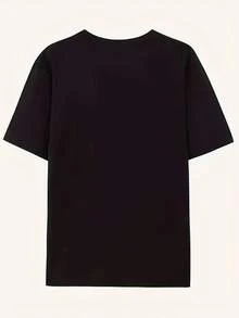 Women's Casual Sleeve Crew Neck T-Shirt - Geometric Butterfly Ribbon Print, Summer Tops, Machine Washable 220G - 黑色 - 查看 2