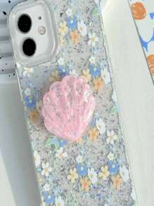 1pc 3D Shell Glitter Phone Grip Stand, Expandable, Korean Minimalist Style Compatible With IPhone, Android Phone, Gift For Birthday, Family, Friends Push-Pull Phone Grip Phone Holder Phone Accessories