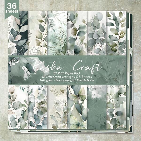36 feuilles de 6 pouces (fond floral vert clair) Papier pour scrapbooking, convient pour le journal à puces, le collage, les cartes de vœux, les scrapbooks et l'artisanat, pour les fournitures scolaires, la rentrée scolaire