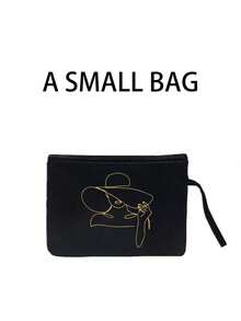 印花手提袋，金色印花女士手提袋套装，手提袋和化妆包，轻便大容量手提袋，可重复使用购物袋，便携式旅行沙滩包（含化妆包），生日礼物，教师节礼物，护士节礼物，周年纪念礼物，最佳礼物，度假风字母设计购物袋 - 彩色 - 查看 14