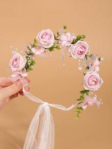 1 pièce Couronne de fleurs de style champêtre élégante pour mariée, accessoire de cheveux romantique pour mariage, festival, costume. Accessoire de cheveux pour femmes, voyage, anniversaire - Prune - Voir 9