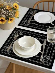 2/4/6/8/10pcs Tarot Card Style Placemats - 30cm X 45cm - Rectangular - Suitable For Home Kitchen Decor, Outdoor Holiday Gathering Party Tabletop Dining Decor - Black - View 9