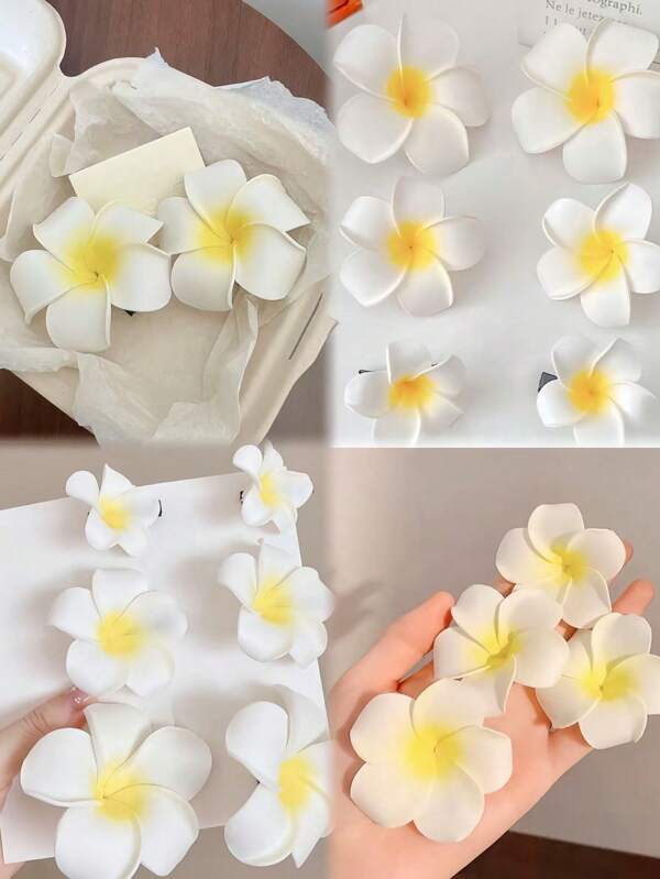 4pcs/2pcs Faux Plumeria Hair Clips, Beach Vacation Style Side Hair Clips, Travel Hair Clips #Back To School Season
