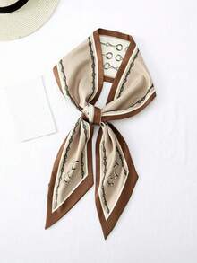 1件 14*145 女士马车印花时尚丝巾头巾，发带，头饰，是装扮您的理想之选。复古精致丝巾，法式优雅浅蓝粉色丝巾，女士装饰围巾，优雅时尚的颈部装饰。