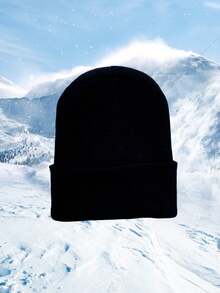 1 件裝男用黑色保暖舒適翻邊無簷小便帽冬帽 - 黑色 - 查看 2