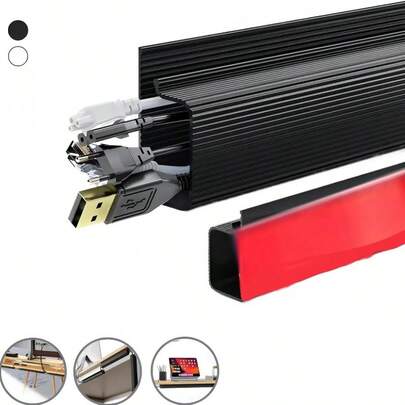 1 个 40 厘米/15.75 英寸桌下电缆管理盒，电脑桌电缆整理器，J 型插槽电缆导管，电线盖隐藏器，自粘式电线整理器电缆收纳盒，无需钻孔桌面收纳