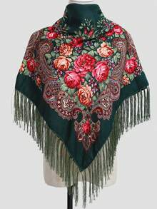 1pc Women's Autumn/Winter Bohemian Style Printed Square Scarf, Large Size Tassel Shawl Wrap Handkerchief, Multi-Scenario Use - Multicolor - View 15