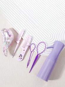 6 件套美发套装，含发刷、2 把梳子、200 毫升喷雾瓶和 2 个造型工具，适用于家庭沙龙，卡通设计梳子套装，美发套装，美发工具套装，美发套装，发饰