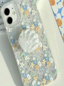 1pc 3D Shell Glitter Phone Grip Stand, Expandable, Korean Minimalist Style Compatible With IPhone, Android Phone, Gift For Birthday, Family, Friends Push-Pull Phone Grip Phone Holder Phone Accessories