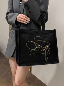 印花手提袋，金色印花女士手提袋套装，手提袋和化妆包，轻便大容量手提袋，可重复使用购物袋，便携式旅行沙滩包（含化妆包），生日礼物，教师节礼物，护士节礼物，周年纪念礼物，最佳礼物，度假风字母设计购物袋 - 彩色 - 查看 4