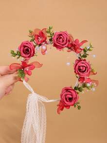 1 pièce Couronne de fleurs de style champêtre élégante pour mariée, accessoire de cheveux romantique pour mariage, festival, costume. Accessoire de cheveux pour femmes, voyage, anniversaire - Prune - Voir 10