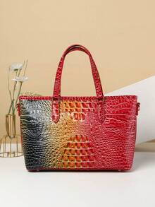 Classic Elegant Women's Bag Set,Fashionable Large Capacityr Bag Single Shoulder Bag,Crocodile Pattern Tote Bag,Light Luxury High-End Real Texture Crocodile Pattern Handbag - 4# Blue + Yellow + red - View 5