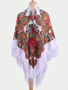 1pc Women's Autumn/Winter Bohemian Style Printed Square Scarf, Large Size Tassel Shawl Wrap Handkerchief, Multi-Scenario Use - Multicolor - View 6