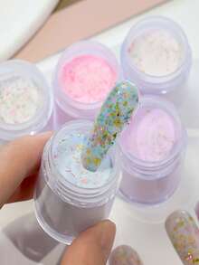 5件套亚克力美甲粉套装，白色、粉色、蓝色高光泽亚克力粉套装，含闪粉，5种颜色闪亮亚克力美甲雕塑法式美甲延长和指甲雕刻，持久易贴亚克力按压式美甲片 - 彩色 - 查看 5