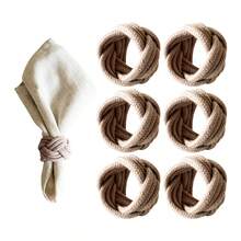 6pcs/Set Handmade Woven Flower Shaped Napkin Rings, 1.57*1.97inch (4*5cm) Thick Rope Woven Napkin Rings, Farmhouse Napkin Rings For Thanksgiving, Birthday Party, Wedding Table Decor