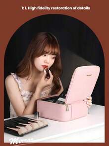 1pc 600mAh Black Travel Makeup Bag With Mirror, Large Capacity Cosmetic Storage Box, Portable Travel Makeup Bag With LED Light, Makeup Mirror, Lighting, LED Light, Night Light, Illumination, Travel Organizer Accessory, Makeup Case, Large Capacity Cosmetic Organizer Box, Makeup Box, Can Store Lipstick, Brushes, Skincare, Phone, Coins, Small Items, Suitable For Home, Gift, Vacation, Holidays (Halloween, Christmas), Bohemian Style