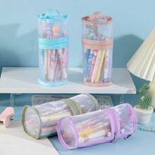 透明铅笔盒笔袋柔和的颜色灵活的笔筒易于取用的口袋储物袋适用于文具学校，学校用品，返校 - 均碼 - 查看 9