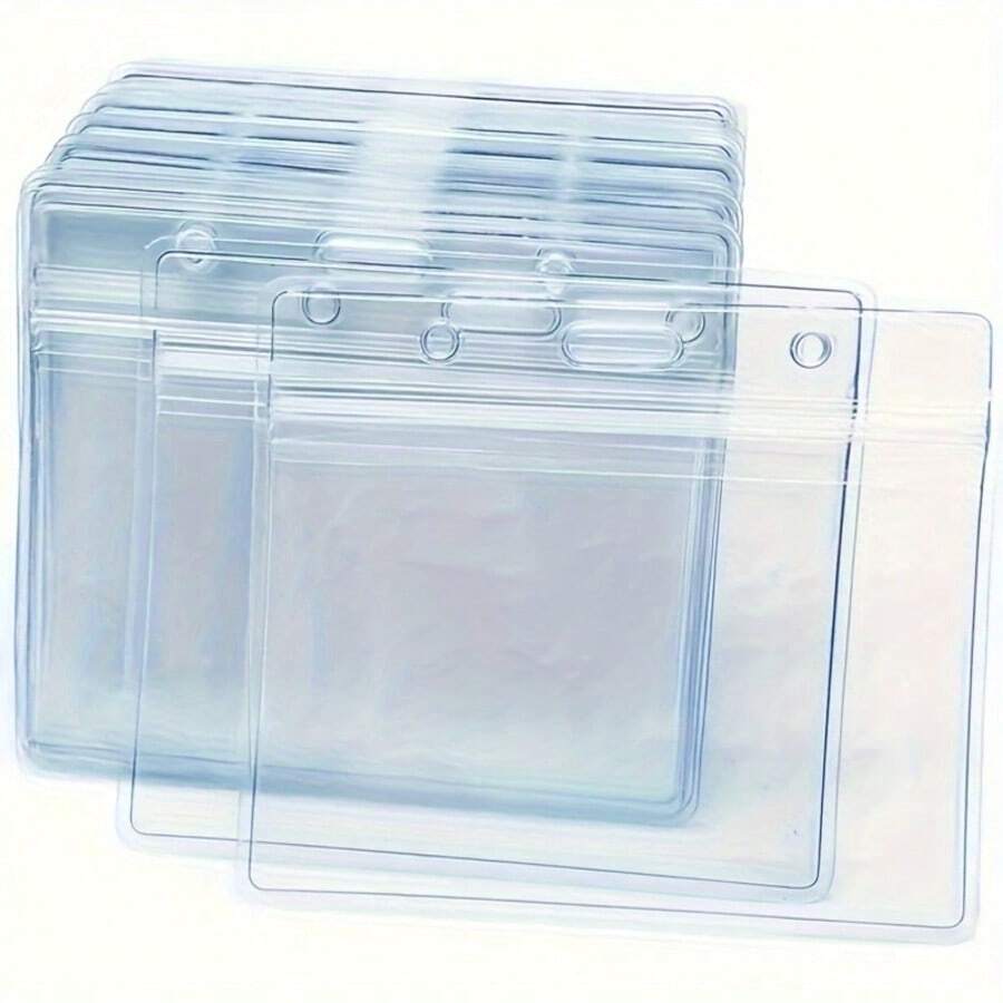 10/30/50pcs Transparent Card Protector Sleeves, Passport Card Holder, ID Badge, Work ID, Record Card Protector, Nurse ID Card Holder, Made Of PVC Material, Waterproof, Transparent PVC Horizontal Badge Holder With Resealable Quick Buckle Closure, High Transparency, RoHS And REACH Compliant, Suitable For Office And Events, Badge Holder, Clear Visible Clip, Waterproof Badge Clip,For School Supplies,Back To School - Multicolor - View 1