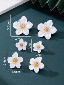 3 Cặp bông tai đính 5 cánh hoa màu trắng tinh tế, lãng mạn, thanh lịch dành cho nữ, có thể kết hợp và tạo kiểu thoải mái - trắng - Xem 5
