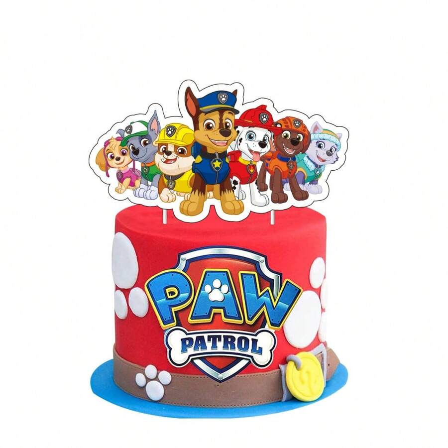 13pcs Paw Patrol Themed Birthday Cake Decoration, Paw Patrol Dog Flag Raising Cake Card Hanging Spiral Decoration Birthday Party Decoration Theme - Multicolor - View 1