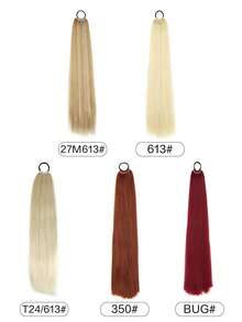 Peluca con coleta de 26"/34", peluca con coleta elástica multifuncional en negro y marrón, resistente al calor, cabello liso largo sintético suave y natural para mujer, adecuado para Navidad, Año Nuevo, Carnaval, festivales de música y otras ocasiones - Multicolor - Ver 3