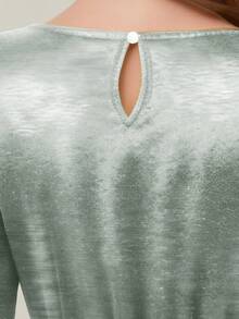 Tween Girl Spring Autumn Round Neck Ruffle Long Sleeve Metallic Shine Party Dress - Silver - View 5