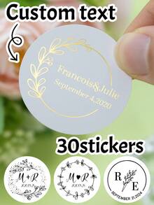 30-240Pcs Custom Wedding Stickers, Personalized Name Label Stickers, Customized Text Round Stickers, Customizable Thank You Stickers, Black Gold Vinyl Stickers For Birthday Party Decorations, Anniversary Gift Boxes - Style a - View 1