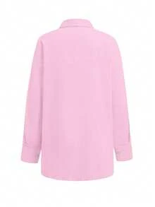 Look Polly 女士长袖衬衫，纯色单排扣休闲时尚款式，采用可追溯棉质面料，带有口袋设计，是返校季的理想选择，展现复古魅力，适合教师节和感恩节等各种场合，是新年的完美搭配。 - 粉色 - 查看 4