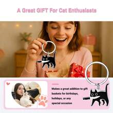 Elegant Cat Keychain Gift For Women - Adorable Black Cat Keyring, Purr-Fect Present For Cats Lovers, Unique & Funny Kitty Accessories - 黑色 - 查看 5