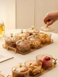1 Set New Fashionable Design Candy Box With Sealed Lid, Household Storage Container For Candy, Nuts, Snacks, Cookies - Gold - View 8