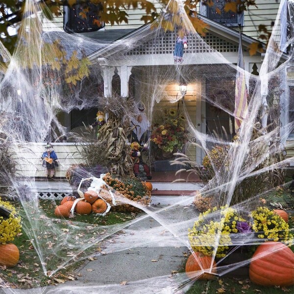 1 pieza Telaraña de araña espeluznante de Halloween - Decoraciones de telaraña de araña elástica blanca para casas embrujadas, bares, habitaciones y decoración del hogar - Regalos navideños
