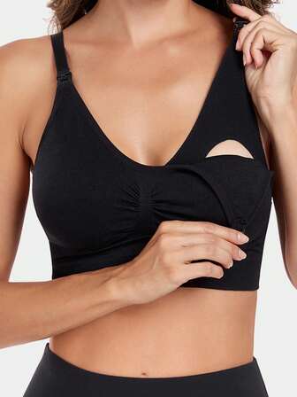 Women's Front Closure Maternity Sports Bra, Yoga Ventilated Minimalist Wireless Lift And Support Nursing Bra