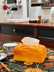 1pc Fun Bread Toast-Shaped Tissue Storage Box, Bathroom Decoration Ornament, Dining Table Table Decoration Tissue Box, Bedroom Decoration Ornament, Decorative Tissue Storage Container, Party Decoration Supplies, Suitable For Christmas Gifts, Moving Gifts