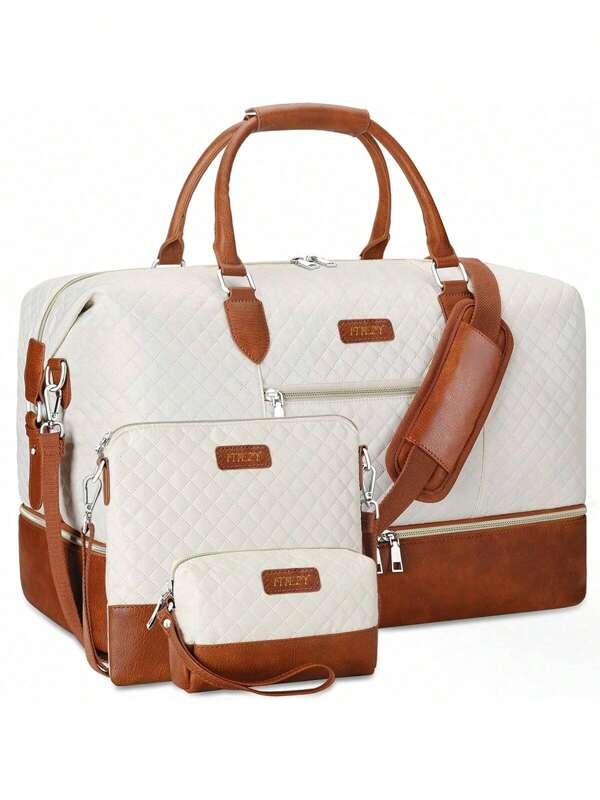 3PCS/1PC Weekender Bag For Women/Men, Travel Duffel Bag Carry On Overnight Bag With Shoe Compartment Nylon Travel Weekend Tote Bag,Cow Pattern