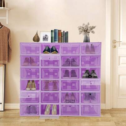 Cajas de zapatos apilables de 24 piezas, cajas de almacenamiento de zapatos, organizador de almacenamiento de zapatos, cajas de zapatos de 6 colores