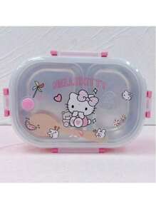 Sanrio 1 pezzo Scatola bento Hello Kitty Sanrio con cucchiaio - Simpatica scatola porta cibo rosa con 2 scomparti, portatile, adatta per campeggio, ufficio e viaggio, lavaggio a mano, design quadrato, tema cartone animato, adatta per varie festività. Può essere usata a casa per il ritorno a scuola, scatola per la frutta, scatola del pranzo, scatola bento. Regalo perfetto