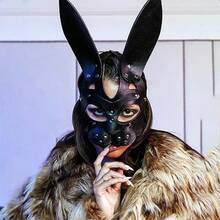 Leather Rabbit Mask Punk Black Cat Masks Cat Head Mask Fox Mask Animal Half Face Adjustable Mask Halloween Party Masquerade Prom Face Decorative Black1-0166 - 如圖 - 查看 1