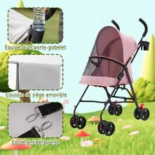 3-In-1 Stroller For Small Dogs And Cats, Foldable Stroller With Adjustable Handle, 4 Wheels, Breathable Mesh, Large Capacity, Easy To Carry, 97 X 45 X 55 Cm - Pink - View 6