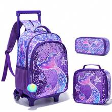 3件套女童16英寸轻便可爱亮片背包，带手提包和铅笔盒，适合小学、初中和高中学生，是返校季的最佳礼物