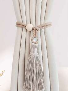 1/2pcs Bohemian Style Handmade Tassel Curtain Tiebacks With Wooden Beads, Polyester Boho Window Drape Holdbacks For Home Decoration - Multicolor - View 17